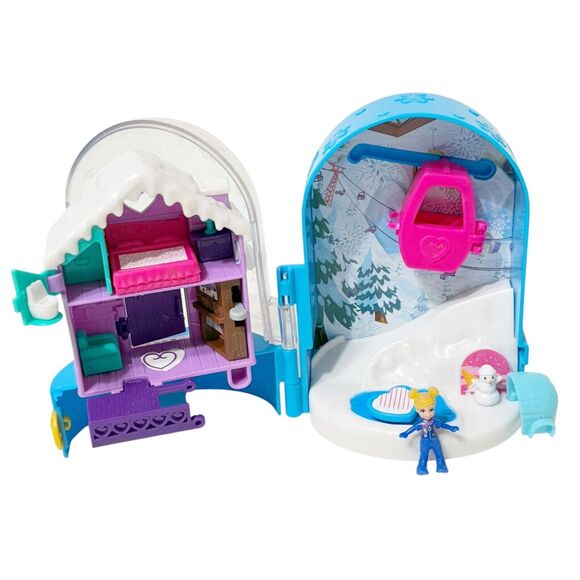Polly Pocket Big Pocket World 2017 Snow Globe Chalet Ski Resort 1 Figure *READ* - Picture 1 of 11